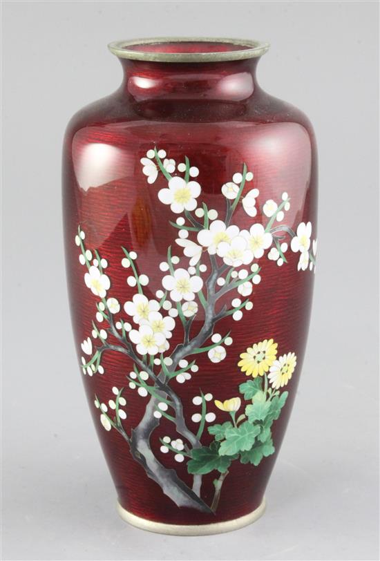 A Japanese silver wire and ginbari enamel vase, by Ando, early 20th century, height 22cm